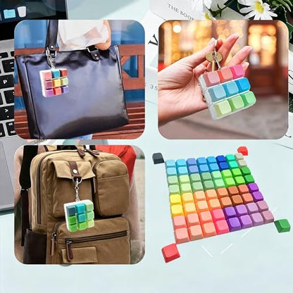 Mini Keyboard Fidget Toy — Stress Relief Clicker Keychain with 70 Colorful Removable Keycaps | Clicky Button Fidget for Adults, Calm Anxiety Office Travel School Home(2Pack-9in1)