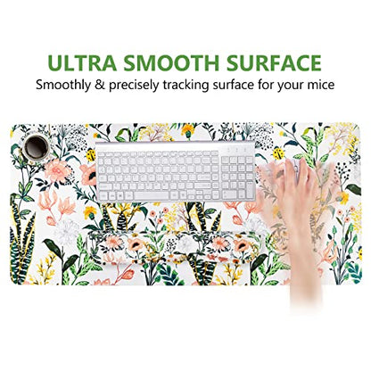 DINKY Keyboard Mouse Pad Set, Large Gaming Mousepad + Memory Foam Ergonomic Keyboard Wrist Rest Support, Easy Typing Pain Relief, 4Pcs (35.4" x 15.7") Extended Desk Mat -Beautiful Floral