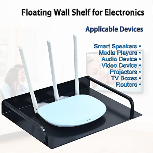 HNVNER Floating Shelf for TV Components, Wall Mounted Projector Shelf Metal Entertainment Center Shelves for Router, Modem, Cable Boxe, Game Console, DVD Player, HiFi Receiver (1PCS, 12" x 10") - color: 1 Layer-large-1pcs