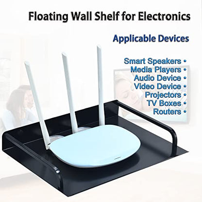 HNVNER Floating Shelf for TV Components, Wall Mounted Projector Shelf Metal Entertainment Center Shelves for Router, Modem, Cable Boxe, Game Console, DVD Player, HiFi Receiver (1PCS, 12" x 10") - color: 1 Layer-large-1pcs