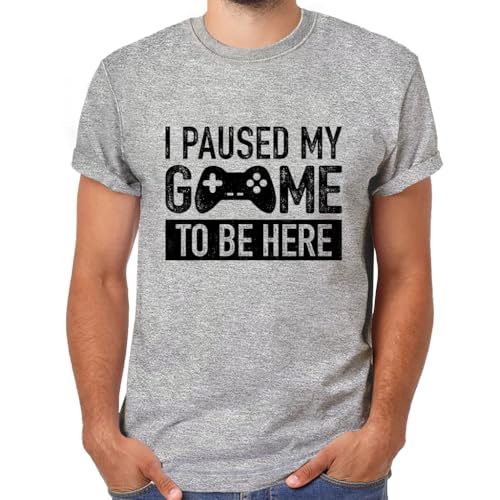 I Paused My Game to Be Here t Shirt Gamer Gifts for Men Gaming Funny Graphic Tees - color: Light Gray, size: Medium