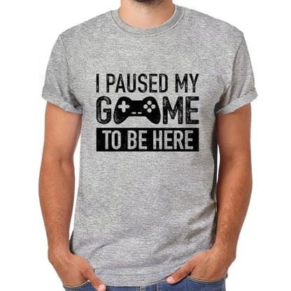 I Paused My Game to Be Here t Shirt Gamer Gifts for Men Gaming Funny Graphic Tees - color: Light Gray, size: Small