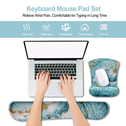 ArtSo Keyboard Wrist Rest and Mouse Pad with Wrist Support, Ergonomic Mouse Pad, Durable Comfortable Lightweight for Easy Typing Pain Relief, Memory Foam Keyboard Mousepad Set, Teal Turqoise Marble - color: Teal Turqoise Marble