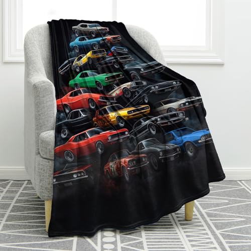 Jekeno Car Gifts Blanket for Man Son Brother Birthday Valentines Christmas Soft Cozy Plush Kids Teen Adults Throw Presents Decor for Classic Car Lovers Home Bedroom Living Room Sofa Couch 50"x60" - color: Black Car Gifts