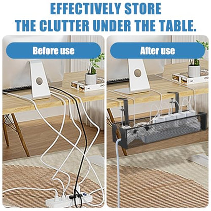 Under Desk Cable Management Tray, No Drill Steel Cord Organizer Kit with 52Pcs Different Essential Accessories for Home Office Standing Desk (13.4inch, Black) - size: 52-Piece