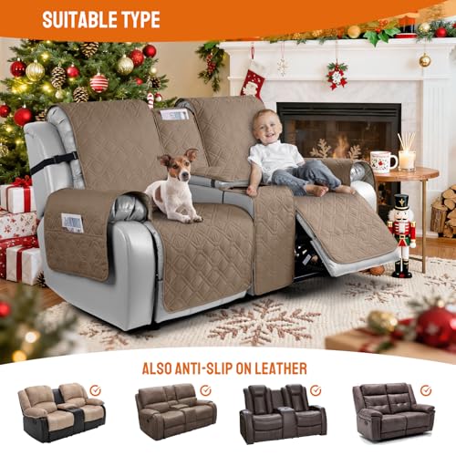 VANSOFY Loveseat Recliner Cover with Console 100% Waterproof Sofa Slipcovers Non-Slip Reclining Couch Cover Split Sofa Covers Furniture Protector for Pets, Dogs(Light Brown) - color: Light Brown
