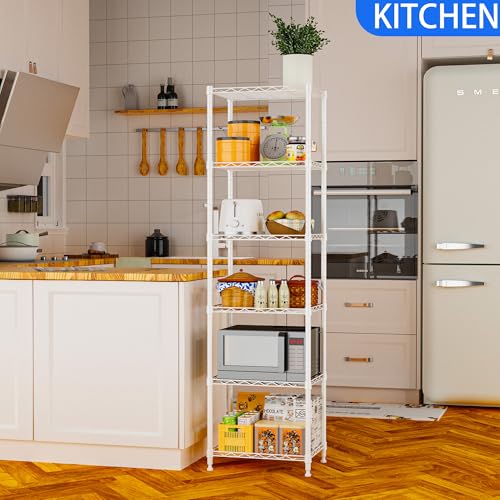 REGILLER 6 Wire Shelving Steel Storage Rack Adjustable Unit Shelves for Laundry Bathroom Kitchen Pantry Closet(White,11.7" D x 16.8" W x 63" H) - color: White, size: 6tier 11.7"D x 16.8"W x 63"H
