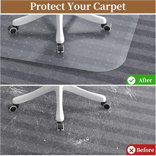 Office Chair Mat for Carpet, 48" X 60" X 0.09" Desk Chair Mat for Carpet Floors, Clear and Thick Rolling Computer Chair Mats with Non-Slip Studded for Home and Office Low Pile Carpets - size: 48" X 60" Rectangle