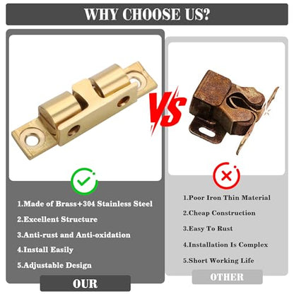 Alise Double Roller Catch Cabinet Latches,Adjustable Double Ball Tension Roller Catch Latch Brass Cabinet Door Latch,40x24mm Solid Brass Cabinet Latches and Catches,Pack of 4 - color: Gold, size: 40mmX24mm