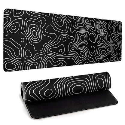 Black Topography Contour Gaming Mouse Pad Large Anime Topographic Map Mousepad Extended Mouse Pad Gaming Big Desk Pad Keyboard Pad with Stitched Edge Non-Slip Rubber Base - color: Black Topographic Map 01