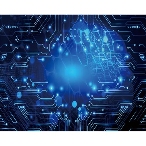 10x8FT Blue Glow Circuit Board Photo Backdrop Tech Theme Sequin Glitter Photography Background Digital Innovation Electronics Event Party Banner Decoration Supplies Polyester - size: 10x8FT