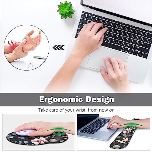 ARTSO Desk Mat, Large Gaming Mouse Pad Wrist Support Set, Ergonomic Keyboard Wrist Rest Desk Pad with Coaster Combo, Extended Mousepad with Non-Slip for Home Office, Flowers Plants - color: Flowers Plants