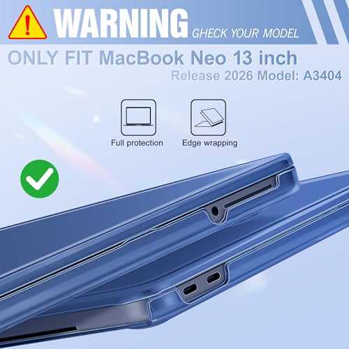 May Chen for MacBook Neo 13 inch Liquid Retina Display ((2026 Release A3404), Slim & Lightweight Protective Case with Screen Protector&Keyboard Cover&Dust Plug, Crystal Indigo - color: Crystal Indigo