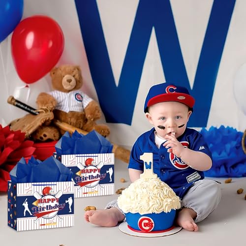 Hooqict Baseball Gift Bag Baseball Birthday Party Gift Wrapping Bag with Tissue Paper and Greeting Card for Boys Men Sport Birthday Party Supplies Goodie Treat Baseball Birthday Gift Bag - color: Baseball