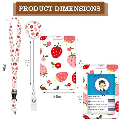 ID Badge Holder with Lanyard Fashionable ID Card Holders with Retractable Lanyards Soft Fiber Metal Clip Sturdy Buckle for Key Wallet Work Nurse Teacher (Cute Strawberry) - color: Cute Strawberry