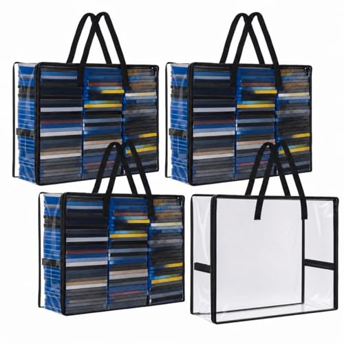 Buryeah 4 Packs Extra Large DVD Storage Bags, Storage Case Holder Organizer Holds up to 360 DVDs Clear Plastic Bags Video Game with Carrying Handles and Zipper, Media Organizer for Movie VHS (Clear) - color: Clear
