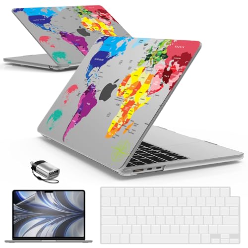 IBENZER Compatible with MacBook air 13 inch Case 2026 2025 2024 2023 2022 M4 A3240 M3 A3113 M2 A2681, HardShellCase w/KeyboardCover ScreenFilm Type-C for Mac air 13.6", Map, KK-MAP+2TC - color: MAP