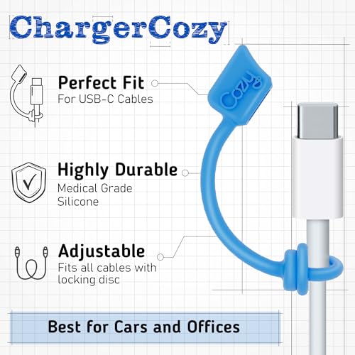 Cozy USB-C and Apple Charging Cable Dust Caps with Tether, Portable Travel Protector Cover, Multi-Color Set, 6-Pack - color: USB-C (6) Multi Color