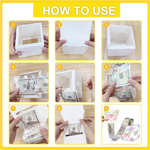 Butterfly Birthday Money Box for Cash Pull, Happy Birthday Boxes Gifts for Money Pull Out Card, 50Pcs Transparent Bags - color: Purple
