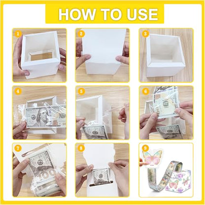 Butterfly Birthday Money Box for Cash Pull, Happy Birthday Boxes Gifts for Money Pull Out Card, 50Pcs Transparent Bags - color: Purple
