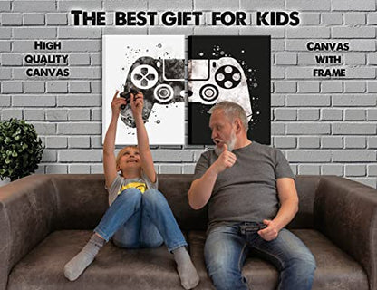 Framed Gamepad Canvas Wall Art Video Game Themed Pictures Painting Artwork Gaming Black and White Boys Game Room Decor Posters prints Wall Art Gifts for boys and men Game lovers Wall - size: 16”Wx24”H×2piece