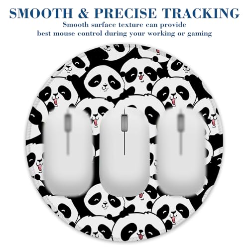 Cute Panda Mouse Pad Round Mouse Mat, Non-Slip Rubber Base Mousepad with Stitched Edge for Wireless Computer Laptop Office Desk Accessories 8 x 8 Inches - color: Cute Panda