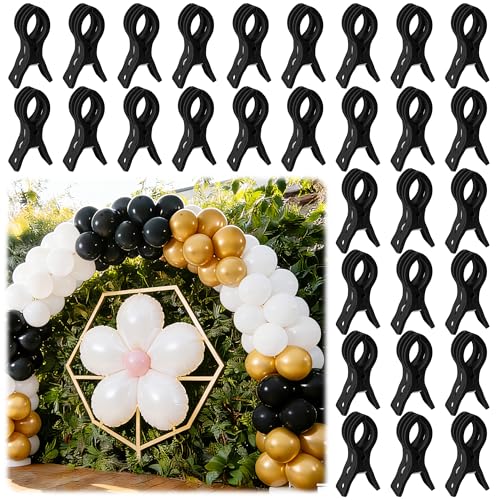 PUGPIU 30 Pack Balloon Arch Clips for Backdrop, 3.5 Inch Black Spring Clamp | Plastic Balloon Clips for Arch, Great for Backdrop Stand, Birthday Wedding Decoration, Hang-drying, Beach Towels, Photos - color: Black3
