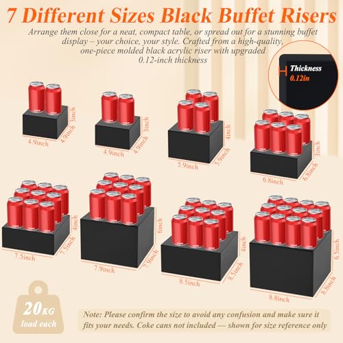 8Pcs Black Acrylic Buffet Risers with Mini Sign and Marker, Food Display Risers for Party Catering Dessert Jewelry, Acrylic Cube Nesting Boxes with Hollow Bottoms(9" 8.5" 8" 7.5" 6.8" 6" 5" 5") - color: 9" 8.5" 8" 7.5" 6.8" 6" 5" 5