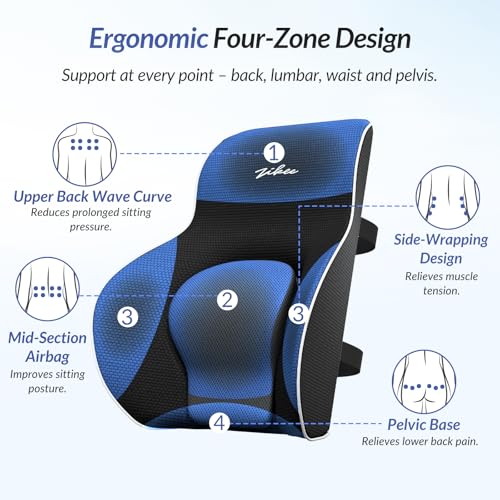 ZIKEE Adjustable Airbag Lumbar Support Pillow Provides Comfortable Support Back Pain Relief and Improves Posture, Ergonomic Memory Foam Back Support Pillow for Office Chair, Car, Home