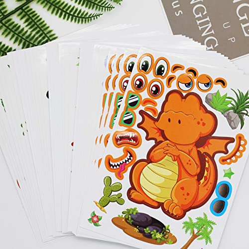 27 Sheet Dinosaur Stickers Make Your Own Dino Stickers for Kids 3+, Make-a-face Sticker Boys Girls Dinosaur Birthday Party Decorations, DIY Craft Birthday Party Favor Supplies - style: Dinosaur face Stickers