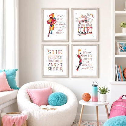 Watercolor Basketball Player Girl Athlete Illustration Art Print Set for Girl's Bedroom Motivation, Playroom Energy Boost, Locker Team Spirit, Young Hoopster Surprises, Aspiring Guard Tokens, Team Leader Honors, Coach Appreciation Gifts, Birthday Slam Dun