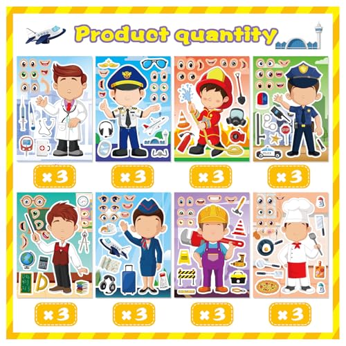 DUJAA 24 Sheets Occupation Post Stickers, Educational Stickers for Kids, Firefighter Doctor Policeman Chef Teacher, Color, Paper, Cartoon, Rectangular, Indoor/Outdoor, 24 Count - style: Occupation Post