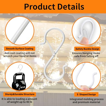 12 PCS S Hooks for Hanging with Safety Buckle | 3.5 inch Heavy Duty Metal S Shaped Hooks Stainless Steel for Hanging Kitchen Utensil, Cups, Pots, Plants, Bags, Hats (White) - color: White