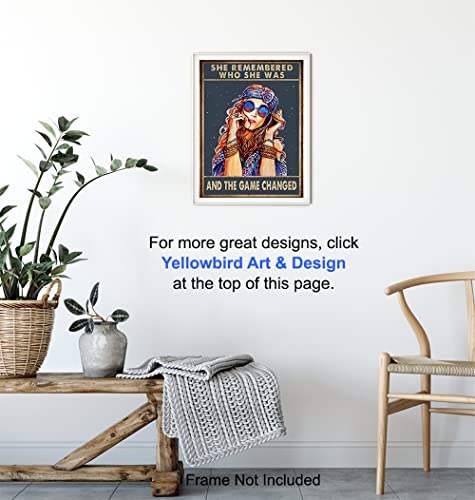 She Remembered Who She Was And The Game Changed - Hippie Boho Motivational Poster - Bohemian Inspirational Positive Quotes Wall Art Decor - Encouragement Gifts for Women - Girls Teens Bedroom Decor