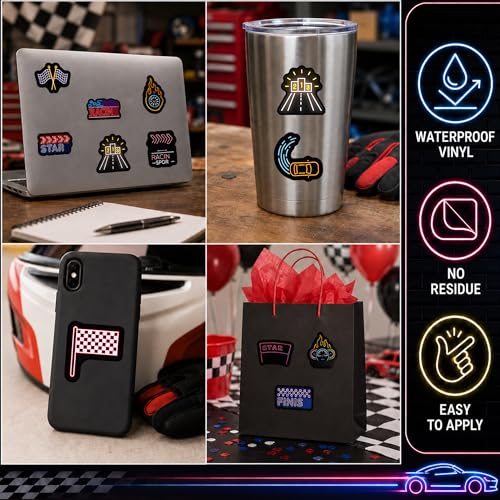 DETICKERS Neon Car Stickers for Racing Fans Boys Water Bottles 50 PCS Waterproof Vinyl Car Stickers Gifts - style: Neon Car