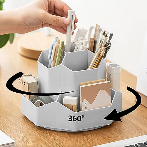 Pencil Pen Holder for Desk, 9 Slots 360 Degree Rotating Desk Organizer, Desktop Storage Pen Organizers Stationery Supplies, Cute Pencil Cup Pot for Office School Home & Art Supplies (Grey) - color: 9 Slot-Grey