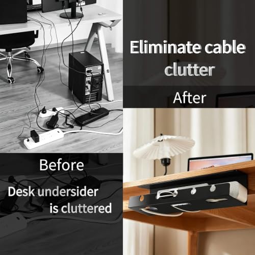Ovanmexis Under Desk Cable Management Tray, 2-Pack, Black | Quick-Release Mount, Snap-On Tool-Free, Includes Magnetic Cable Clips & Straps, No Drill Hidden Base - color: Black
