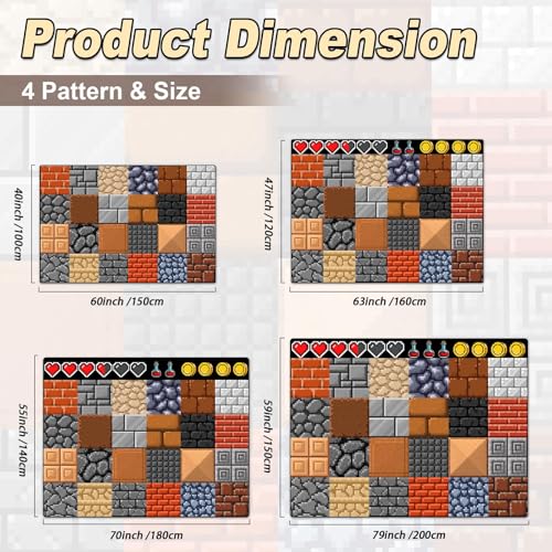 Game Rug Teen Boys Carpet with Pixel Game Floor Wall Element Decoration Mat, 8 Bit Old Games Rugs for Boy’s Bedroom Living Room Playroom, Non-Slip Children Gaming Area Rugs (60" x 40") - color: Wall Pixel Rug, size: 3'4" x 5' (Rectangular)