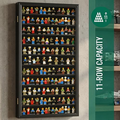 DisplayGifts Building Block Toy Minifigures Miniatures Thimble Display Case Wall Cabinet Standing Plates Included, UV Protection Door Black Finish Frame - size: X Large - Black