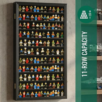 DisplayGifts Building Block Toy Minifigures Miniatures Thimble Display Case Wall Cabinet Standing Plates Included, UV Protection Door Black Finish Frame - size: X Large - Black