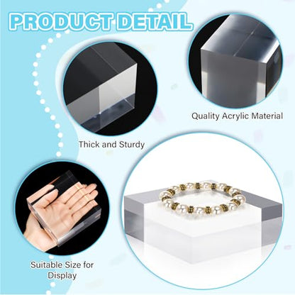Qunclay 4 Pcs 4 x 4 x 2 Inches Acrylic Square Display Block Clear Polished Acrylic Cubes Jewelry Display Stand for Jewelry Ring Showcase Holder Base Collections - size: 4 x 4 x 2 Inches