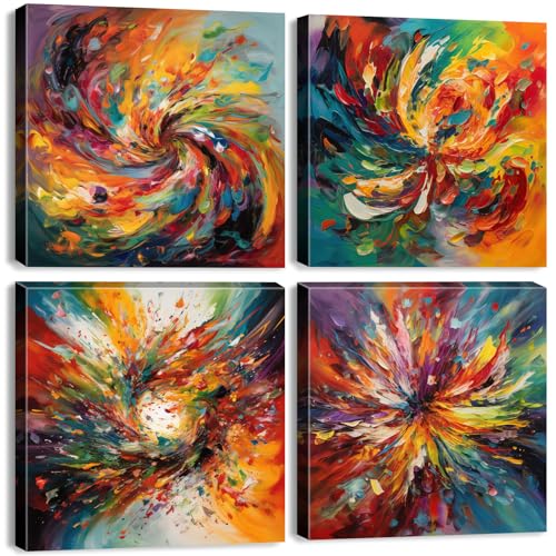 Colorful Abstract Wall Art Multi Color Graffiti Canvas Pictures Bedroom Wall Decor Watercolor Fantasy Splash Liquid Prints Painting Contemporary Artwork Kitchen Living Room Home Decoration 12x12" 4Pcs - color: Abstract, size: 12 x 12 in