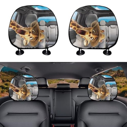 Funny Giraffe Car Seat Headrest Covers Set 2 Pack Stretchy Vehicle Seat Pillow Cover Womens Cute Interior Accessories Head Rest Cushion Pads Portable Dust Covers - color: Funny Giraffe