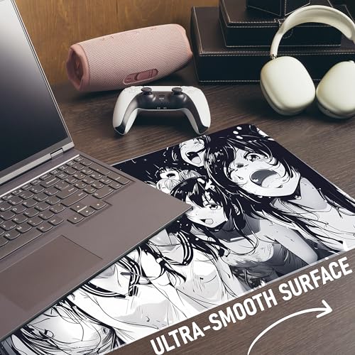 XXL Black & White Manga Gaming Mouse Pad – Large Japanese Art Desk Mat for Keyboard & Mouse – Non-Slip Water-Resistant Surface, Stitched Edges – 35.4x15.7 in (XX-Large) - color: Ahegao, size: 35.4L x 15.7W inches