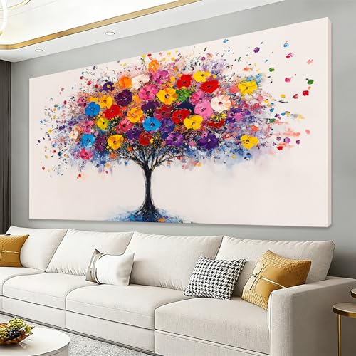YISXINOAG Canvas Art Wall Decor Modern Abstract Wall Decor Colorful Tree of Life Wall Art Modern Home Decor Colorful Tree Paintings Abstract Artwork Pictures for Bathroom Ready to Hang Size 20"X40" - color: purple white, size: 40"L x 20"W