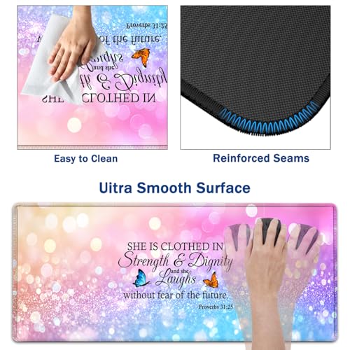 Large Mouse Pad + Keyboard Wrist Rest Set, Extended Gaming Mousepad (31.5X11.8 inch), Ergonomics Memory Foam Mouse Wrist Rest Support, Colorful Glitter Bokeh Proverbs 31:25 Pattern XXL Desk Pad - color: Yu-Mouse Pad-3-B46