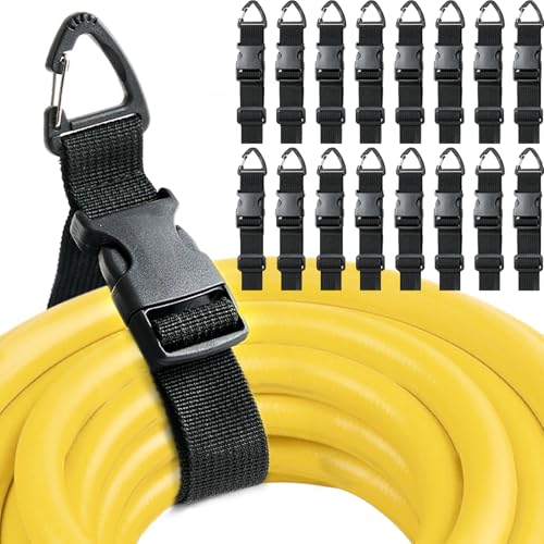 Heavy Duty Extension Cord Holder Organizer (16 Pack black) 17 Inch Adjustable Storage Straps with Triangle Clips Perfect for Garage Organization Workshop Storage and Men's Gadgets - color: Black(plastic Hook), size: 16-Pack 17''