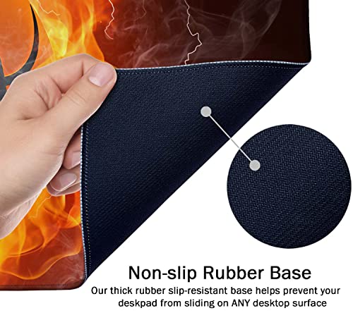 SSOIU Extended Gaming Mouse Pad (35.5x15.7 in), Basketball Ball in Fire and Water Large Non-Slip Rubber Base Mousepad with Stitched Edges, Waterproof Keyboard Mouse Mat Desk Pad for Work, Game, Office - color: Basketball Ball