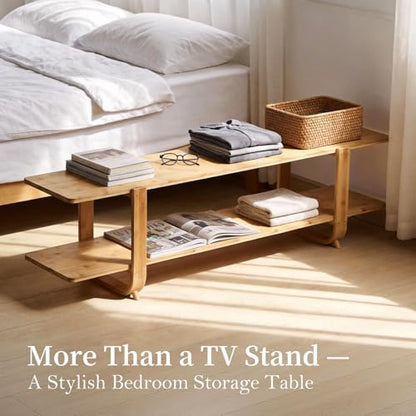 Tiita Bamboo TV Stand for 55 Inch TV, Entertainment Center with 2 Open Shelf, Mid Century Modern Media Console for Living Room, Bedroom, Wood - color: Wood