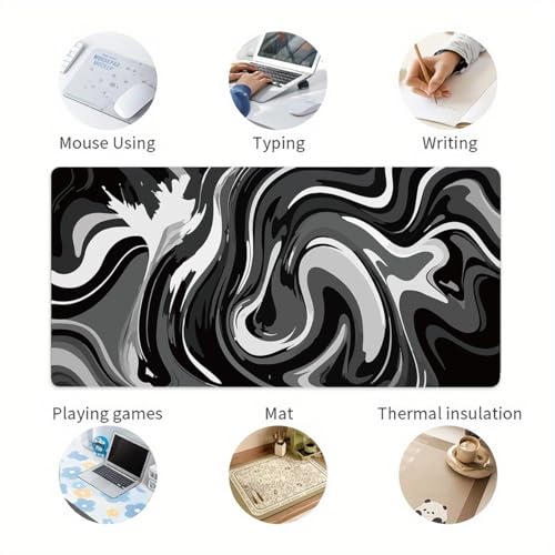 Large Gaming Mouse Pad - Black and White Mouse Pad with Stitched Edges, Extended XL Mousepad with Anti-Slip Rubber Base, Ink Liquid Wave Desk Mat for Keyboard and Mouse(31.5x15.8 inch) - color: Black & White Abstraction, size: 31.5L x 15.8W inches